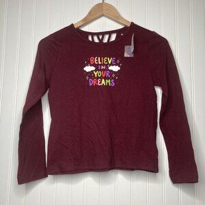 Girls L 10/12 Red Long Sleeved Shirt Back Cutout Detail Old Navy 100% Cotton